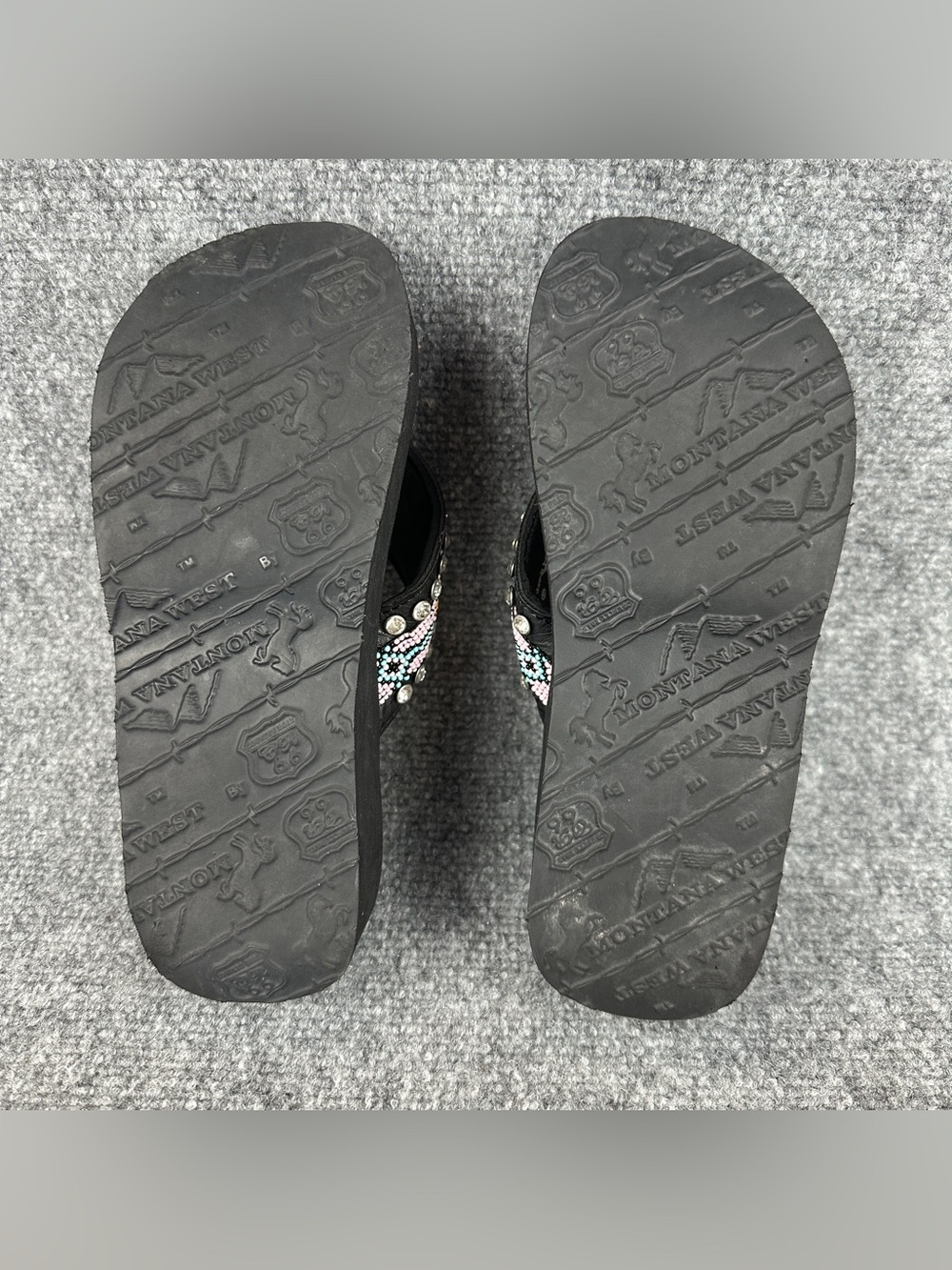 Montana West Beaded Western Wedge Flip Flops Women's Size 7 Black Turquoise - Picture 10 of 16